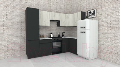 Готовая кухня ВерсоМебель Эко-7 1.2x2.6 правая (дуб крафт белый/антрацит/ст.мрамор итальянский)