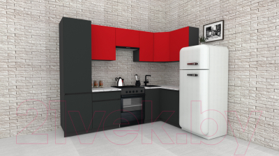 Готовая кухня ВерсоМебель Эко-7 1.2x2.6 правая (красный чили/антрацит/ст.мрамор итальянский)
