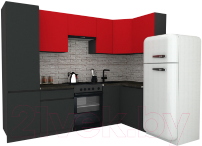 Готовая кухня ВерсоМебель Эко-7 1.2x2.6 правая (красный чили/антрацит/ст.луна)