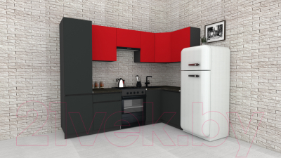 Готовая кухня ВерсоМебель Эко-7 1.2x2.6 правая (красный чили/антрацит/ст.луна)