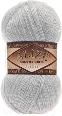 Пряжа для вязания Alize Angora Gold Simli 21 (500м, серый)
