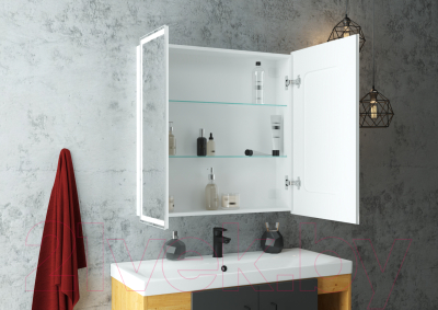 Шкаф с зеркалом для ванной Континент Allure Led 80х80 (с датчиком движения и розеткой)