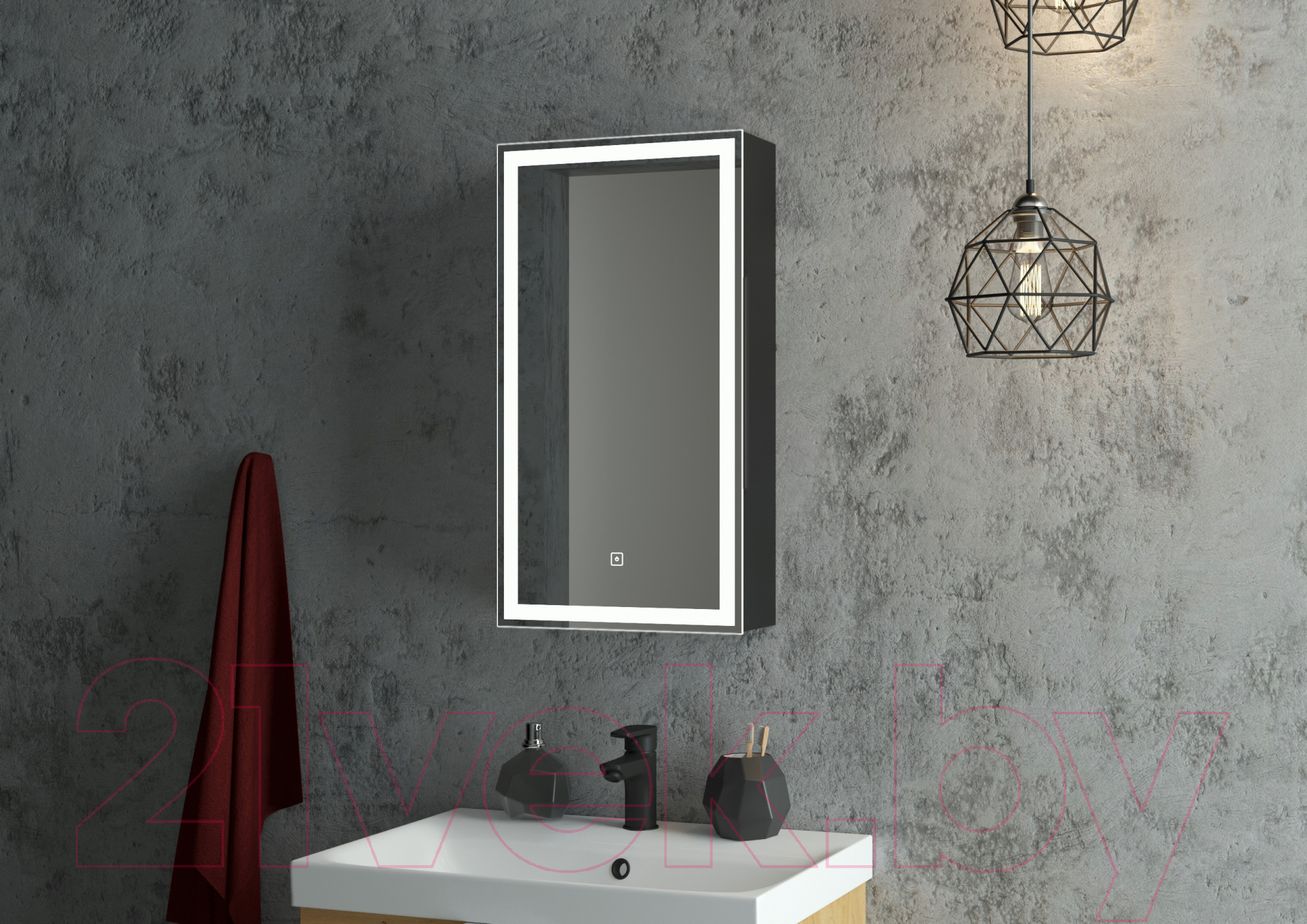 Шкаф с зеркалом для ванной Континент Mirror Box Black Led 35х65