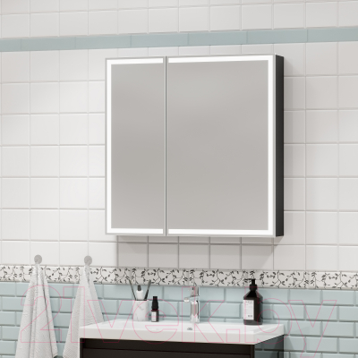 Шкаф с зеркалом для ванной Континент Mirror Box Black Led 80х80