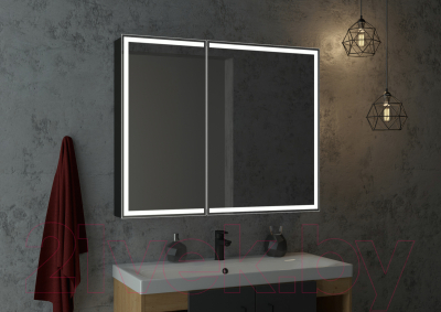 Шкаф с зеркалом для ванной Континент Mirror Box Black Led 100x80