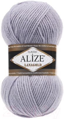 Пряжа для вязания Alize Lanagold 51% акрил, 49% шерсть / 200 (240м, светло-серый)