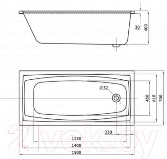 Ванна акриловая Berges Feya 150x70 / 050013