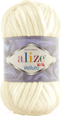 Пряжа для вязания Alize Velluto 100% микрополиэстер / 62 (68м, молочный)