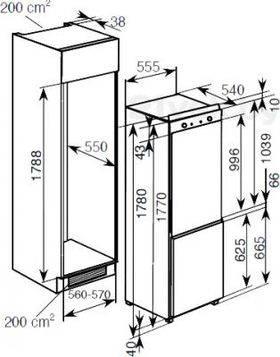 Встраиваемый холодильник Haier BCFE625AWRU - схема встраивания