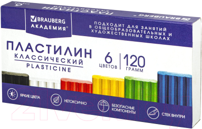 Изображение товара Пластилин Brauberg Академия Хит / 106440 (6цв)