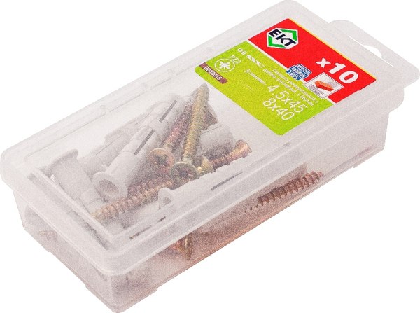 Дюбель распорный ЕКТ 4.5x45 + распорный дюбель с бортом KSD S 8x40 / B008018 (10шт, оцинкованный)