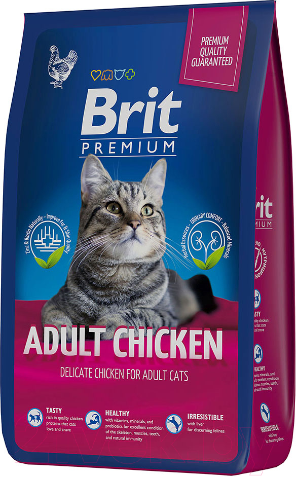 Корм для кошек Brit Premium Cat Adult Chicken / 5049653 (8кг)