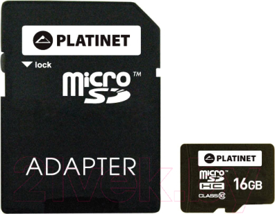 Карта памяти Platinet MicroSDHC 16GB (Class10) / PMMSD1610 (с адаптером)