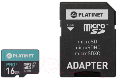Карта памяти Platinet MicroSDHC 16GB (Class10) UI / PMMSD16UI (с адаптером)