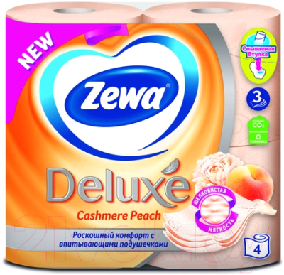 Туалетная бумага Zewa Deluxe Персик 3-слойная (4рул)