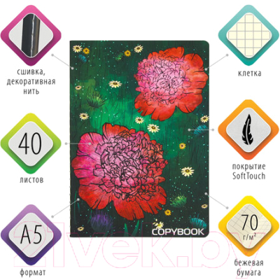 Изображение товара Тетрадь Brauberg Red Flowers / 403784 (40л, клетка)