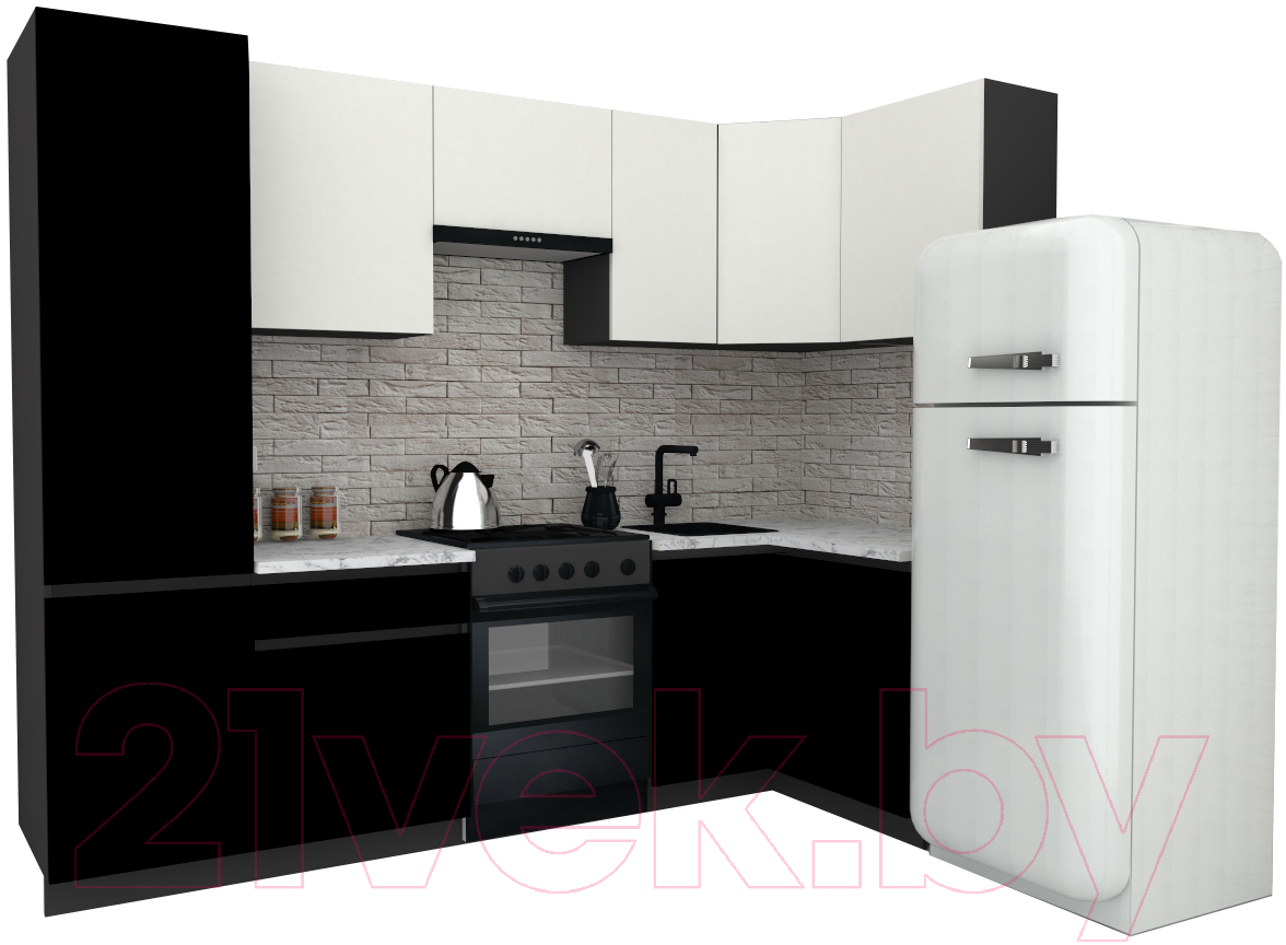 Готовая кухня ВерсоМебель Эко-8 1.2x2.7 правая (белый фасадный/черный/ст.мрамор итальянский)
