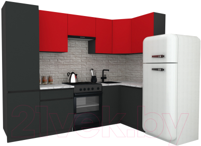 Готовая кухня ВерсоМебель Эко-8 1.2x2.7 правая (красный чили/антрацит/ст.мрамор итальянский)
