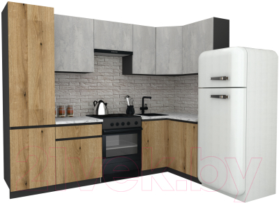 Готовая кухня ВерсоМебель Эко-8 1.2x2.7 правая (бетонный камень/дуб эвок прибрежный/ст.мрамор)