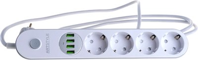 Сетевой фильтр ArtStyle CL-4432W (белый, умная зарядка, 220V, 2200W, 4 розетки, 4 usb-портов) - 