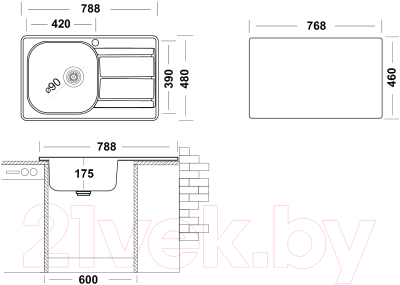 Мойка кухонная Ukinox Спектр SPM788.480 GT6K 1R