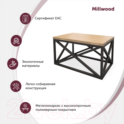 Журнальный столик Millwood Neo Loft CT-1 Л (дуб золотой Craft/металл черный)