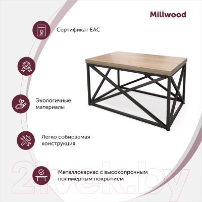 Журнальный столик Millwood Neo Loft CT-1 Л (дуб табачный Craft/металл черный)