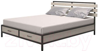 Двуспальная кровать Millwood Neo Loft KM-1 (дуб беленый/металл черный)
