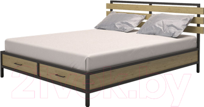 Двуспальная кровать Millwood Neo Loft KM-1 (дуб натуральный/металл черный)