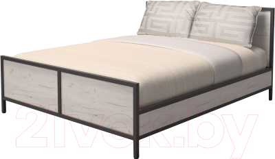 Двуспальная кровать Millwood Neo Loft KM-2/L (дуб белый Craft/металл черный)