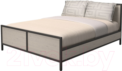 Двуспальная кровать Millwood Neo Loft KM-2 (дуб беленый/металл черный)
