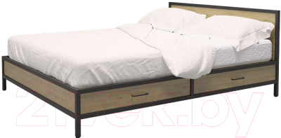 Двуспальная кровать Millwood Neo Loft KM-3 (дуб натуральный/металл черный)