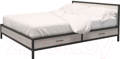 Двуспальная кровать Millwood Neo Loft KM-3/L (дуб белый Craft/металл черный)