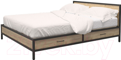 Двуспальная кровать Millwood Neo Loft KM-3/L (дуб золотой Craft/металл черный)