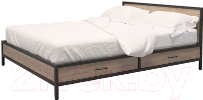 Двуспальная кровать Millwood Neo Loft KM-3/L (дуб табачный Craft/металл черный)
