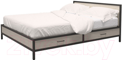 Двуспальная кровать Millwood Neo Loft KM-3 (дуб беленый/металл черный)