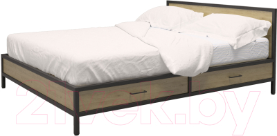 Двуспальная кровать Millwood Neo Loft KM-4 (дуб натуральный/металл черный)