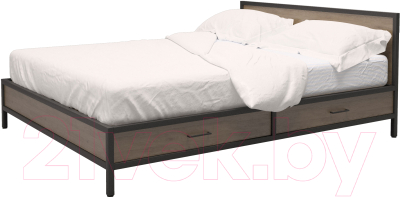 Двуспальная кровать Millwood Neo Loft KM-5 (дуб темный/металл черный)