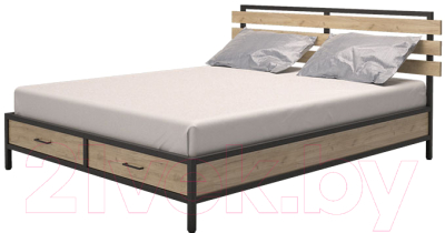 Двуспальная кровать Millwood Neo Loft KM-1/L (дуб золотой Craft/металл черный)
