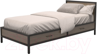 Односпальная кровать Millwood Loft KM-3.1 (дуб темный/металл черный)