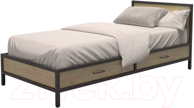 Односпальная кровать Millwood Loft KM-3.1 (дуб натуральный/металл черный)