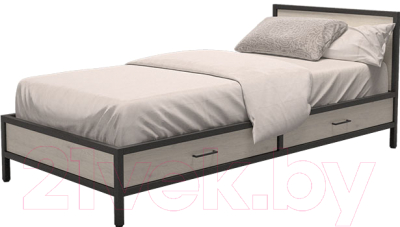 Односпальная кровать Millwood Loft KM-3.1 (дуб беленый/металл черный)