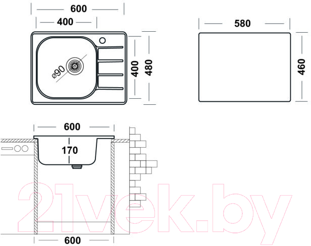 Мойка кухонная Ukinox Гранд GRM600.480 GT6K 1R — фото 2