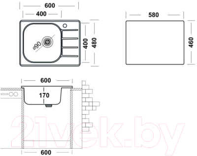 Мойка кухонная Ukinox Гранд GRM600.480 GT6K 2L