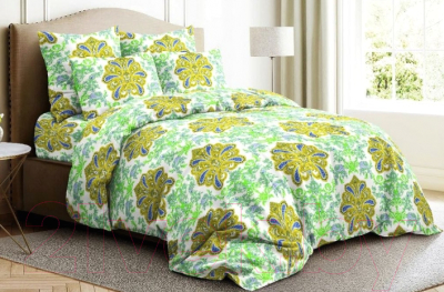 Комплект постельного белья Ночь нежна Царственный образ Евро 50x70 / 7084-2 (желтый/зеленый)