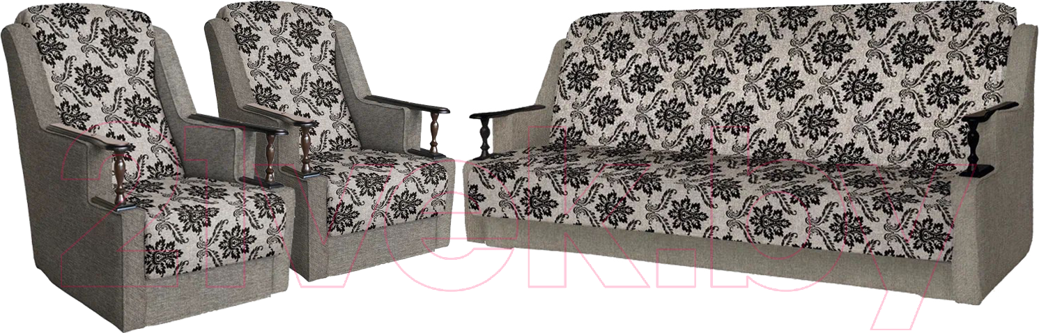 Комплект мягкой мебели Асмана Анна (деревянные подлокотники/рогожка вензель коричневый/рогожка беж)