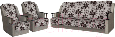 Комплект мягкой мебели Асмана Анна (деревянные подлокотники рогожка цветок крупный коричневый/рогожка беж)