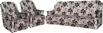 Комплект мягкой мебели Асмана Анна (деревянные подлокотники/рогожка цветок крупный коричневый)