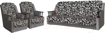 Комплект мягкой мебели Асмана Анна (деревянные подлокотники/рогожка завиток черный/рогожка серая)