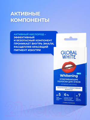 Полоски для отбеливания зубов Global White Teeth Whitening Strips (2шт)
